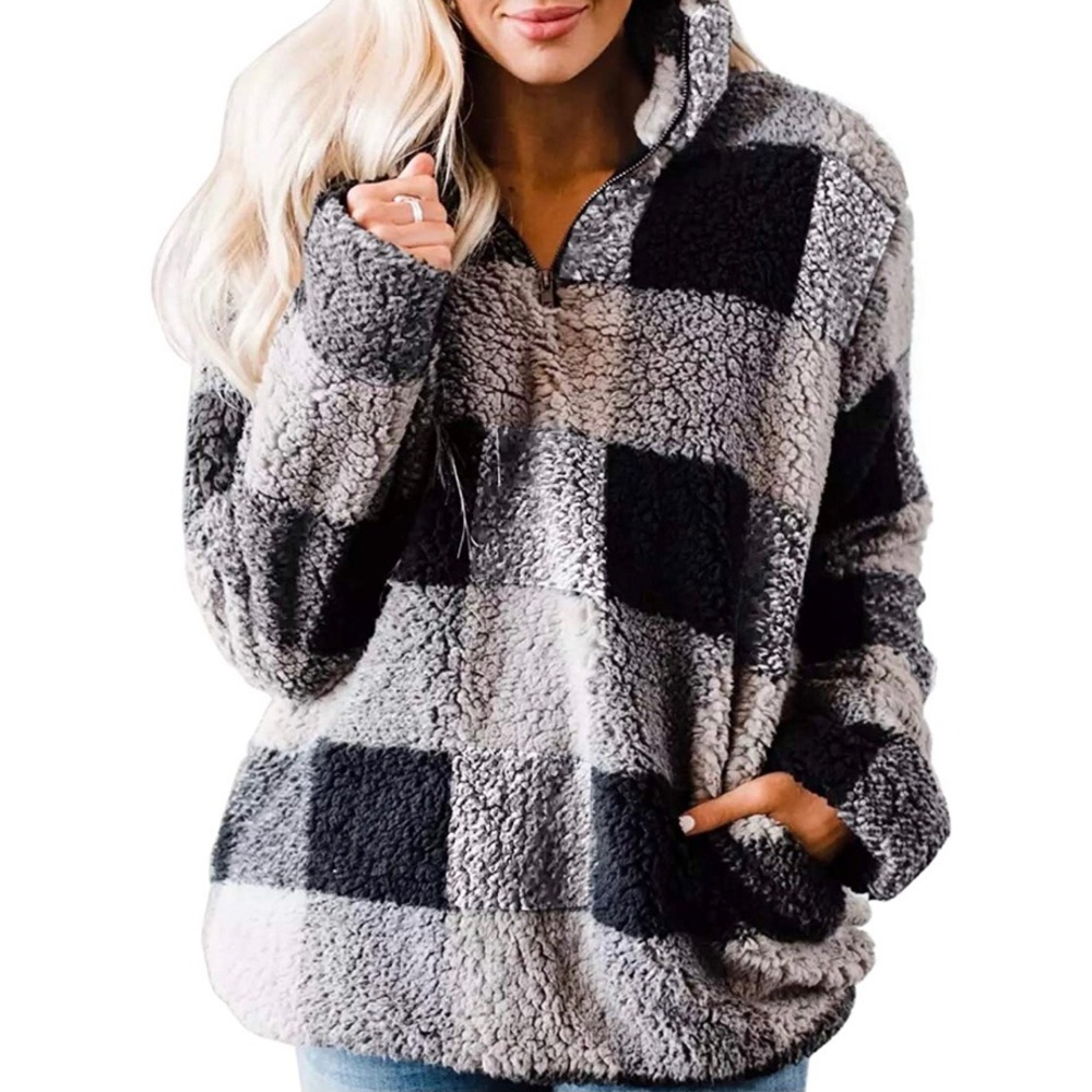 NWT Fleece Pullover Plaid Sweatshirt/Jacket - Picture 2 of 6